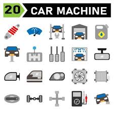 Car Machine Icon Set Include Shock