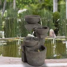 Pure Garden 4 Tier Modern Decorative Bowl Cascading Water Fountain With Led Lights