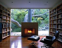 Exposed Flue Home Library Design