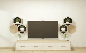 Hexagon Tile Adorned Wooden Tv Cabinet