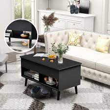 Costway 31 5 Lift Top Coffeetable Moderntable W Compartment Wood Legs For Home Black