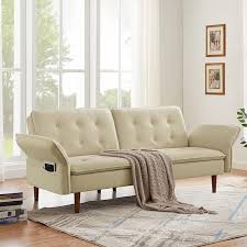 Beige Linen Multifunctional Sofa Bed