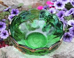 Antique Green Glass Serving Bowl Us