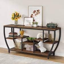 Benjamin 71 In Brown Rectangle Wood Console Table With 3 Tier Storage Extra Long Entryway Table Sofa Table