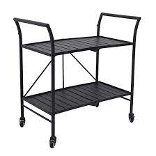 Black Steel Foldable Patio Serving Cart