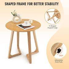 Costway 24 In Natural Round Side Table