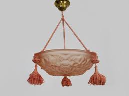 Art Deco Hanging Lamp In Pink Glass