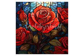 3d Stained Glass Red Roses Background