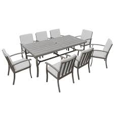 Egeiroslife Brown 9 Piece Aluminum Outdoor Dining Set With Rectangle Table And Gray Cushions