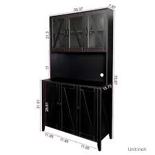 Wetiny Black Wood 39 37 In Pantry Cabinet With Glass Doors Drawers And Open Shelves