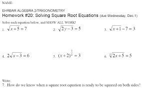 Hw 20 Solving Square Root Equations Sheet