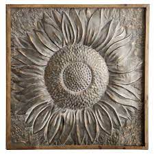 Metal Gray Sunflower Fl Wall Decor