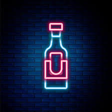 Glowing Neon Line Wine Bottle Icon