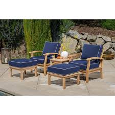 Indonesian Teak 5 Piece Club Chair Set With Sunbrella Cushions Navy