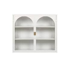 27 56 In W X 9 06 In D X 23 62 In H Metal Bathroom Storage Wall Cabinet In White With 2 Arched Glass Doors