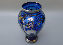 Art Deco Silver Overlay Glass Vase