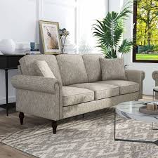 Rolled Arms Chenille Straight Sofa
