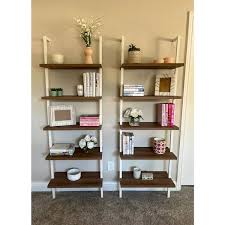 Nathan James Theo 5 Shelf Ladder Bookcase Wood With Metal Frame Natural Brown White