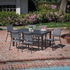 Hanover Naples 7 Piece Outdoor Dining Set With 6 Sling Chairs In Gray