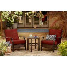 Hampton Bay Harper Creek 3 Piece Brown Steel Outdoor Patio Chair Set With Sunbrella Henna Red Cushions