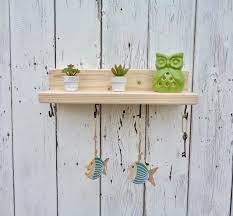 Wooden Wall Shelf With Hooks Small Pine