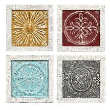 Stratton Home Decor S07709 Accent Tile Wall Art Set Of 4 12 00 W X 1 00 D X 12 00 H Each Multi