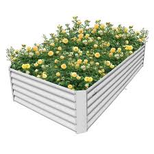 96 In X 48 In X 18 In 2 Piece White Galvanized Steel Rectangular 359 Gal Outdoor Bottomless Planter Boxes Garden Bed