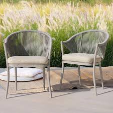 Nuu Garden Aluminum And Woven Rope Outdoor Arm Dining Chair With Removable Beige Cushions 2 Pack