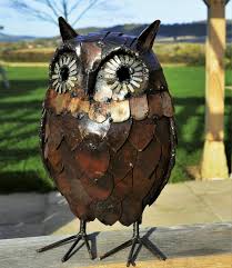 Metal Owl Garden Ornament Sculpture Art