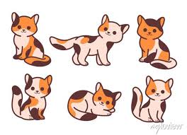 Spotted Cat Icon Set Cartoon Kitty In