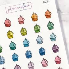 Cupcake Doodle Stickers In Multicolour