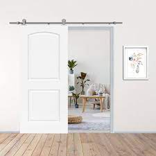 Calhome 36 In X 80 In White Primed Composite Mdf 2 Panel Round Top Interior Sliding Barn Door With Hardware Kit