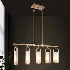 Uolfin 628g7jnyf3y4106 Modern Dining Room Linear Chandelier S 5 Light Gold Bedroom Chandelier Rectangle Chandelier With Frosted Glass Shades