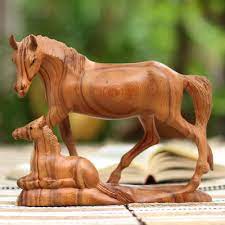Hand Carved Suar Wood Horse Sculpture