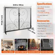 Vevor Fireplace Screen 1 Panel With Door Sy Iron Mesh Fireplace Screen 39 Inch L X31 6 Inch H Spark Guard Cover Simple Installation Free