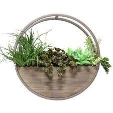 Admired By Nature Round Wood And Metal Framing Wall Hanging Planters With Hard Liners Brown