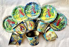 Antique Tin Litho Tea Set Pieces From