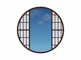 Round Window Shoji And Rainy Sky