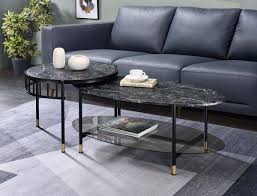 Coffee Table Faux Marble Top Black