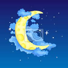 Fun Cartoon Yellow Crescent Moon Among