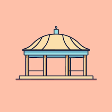 Pink Gazebo With A Blue Roof