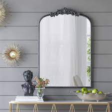 Baroque Inspired 24 In W X 36 In H Arched Metal Iron Framed Wall Bathroom Vanity Mirror In Black