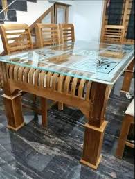 6 Seater Glass Top Orchid Wooden Dining