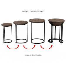 Lavish Home Wooden Round Nesting Side Tables With Modern Woodgrain Look Set Of 3 Light Oak Wood Look With Black Legs