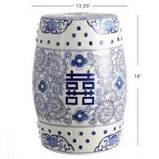 Double Happiness 18 Chinoiserie Ceramic Drum Garden Stool Blue White Jonathan Y