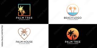 Palm Tree Or Palm Beach Icon Set Logo