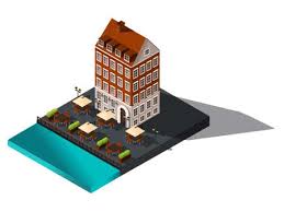 Isometric Icon 3d Old House By The Sea
