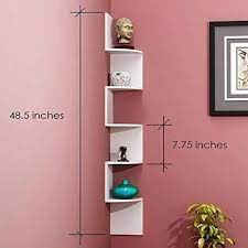 White Wooden Corner Wall Mounted Shelf