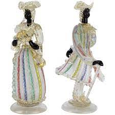 Pair Of Vintage Murano Glass Lady And