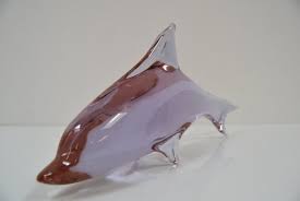 Mid Century Art Glass Dolphin Sculpture
